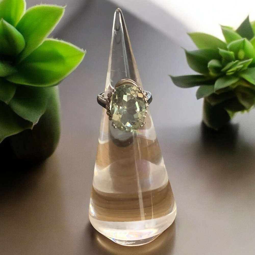 Prasiolite Natural Rare Quartz Sterling Silver Woman’s Ring Jewelry Translucent - Picture 4 of 9